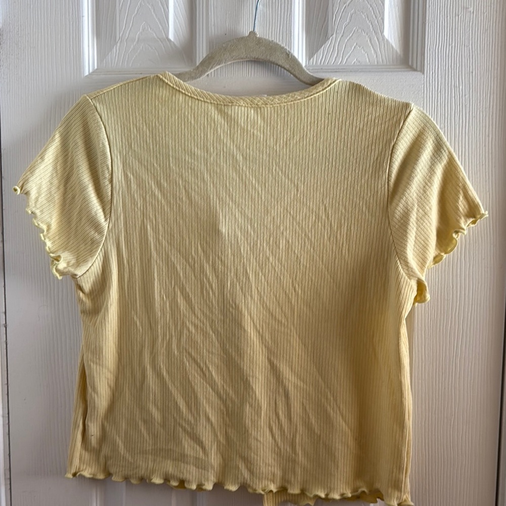 Yellow Ribbed Tie-Front Top - Picture 2 of 5